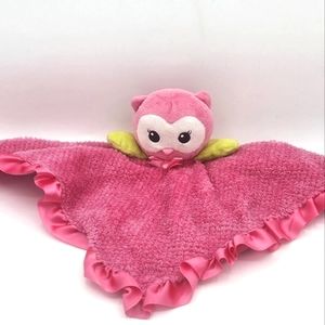 Okie Dokie Owl Lovey Pink Rattle Satin Trim Security Blanket Baby